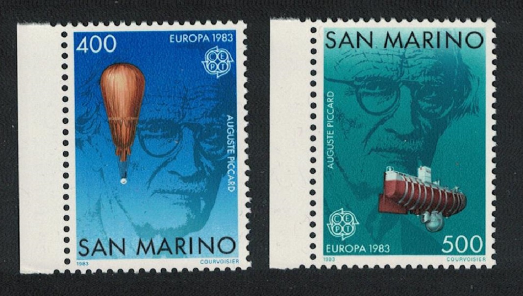 San Marino Auguste Piccard Stratosphere Balloon Bathyscaphe 1983 MNH SG#1210-1211