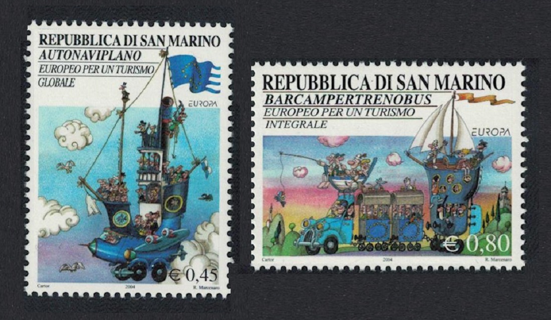 San Marino Autoshipplane Boatcampertrainbus Europa Tourism 2v 2004 MNH SG#1983-1984