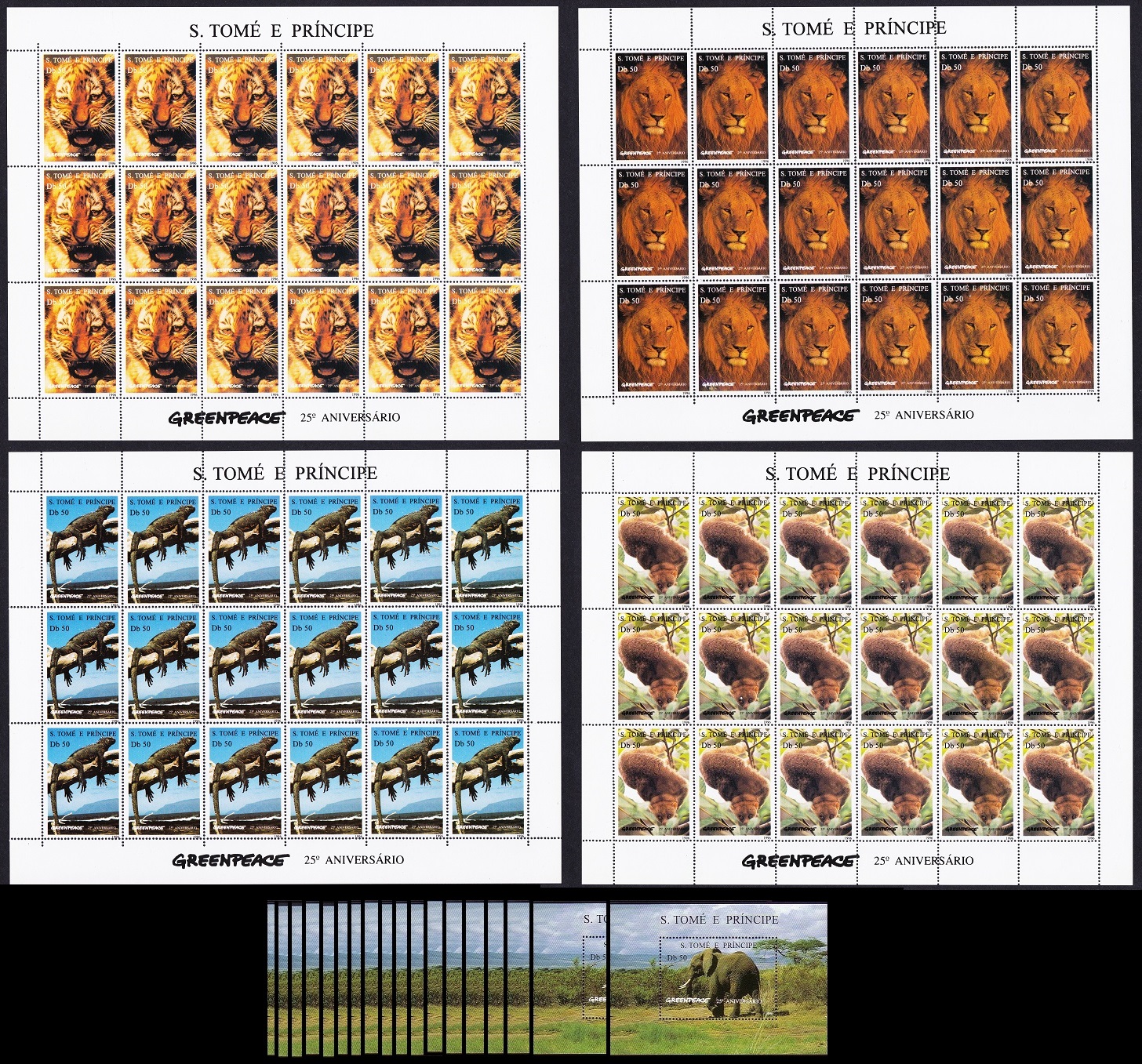 Sao Tome and Principe Wild Animals Elephant Tiger Lion Full Sheets+18 MSs 1996 MNH MI#1676-1679+Block 531 Sc#1237-1241