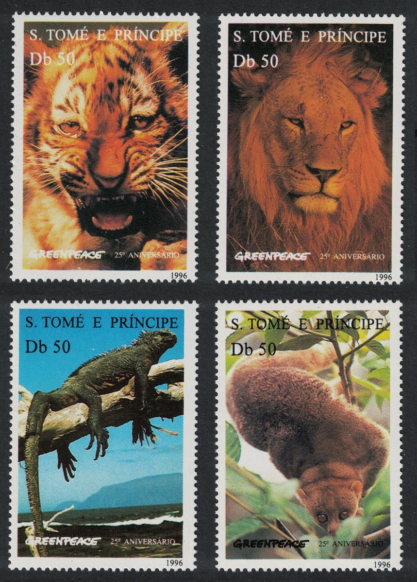 Sao Tome and Principe Wild Animals Tiger Lion Gecko Potto 4v 1996 MNH MI#1676-1679 Sc#1237-1240