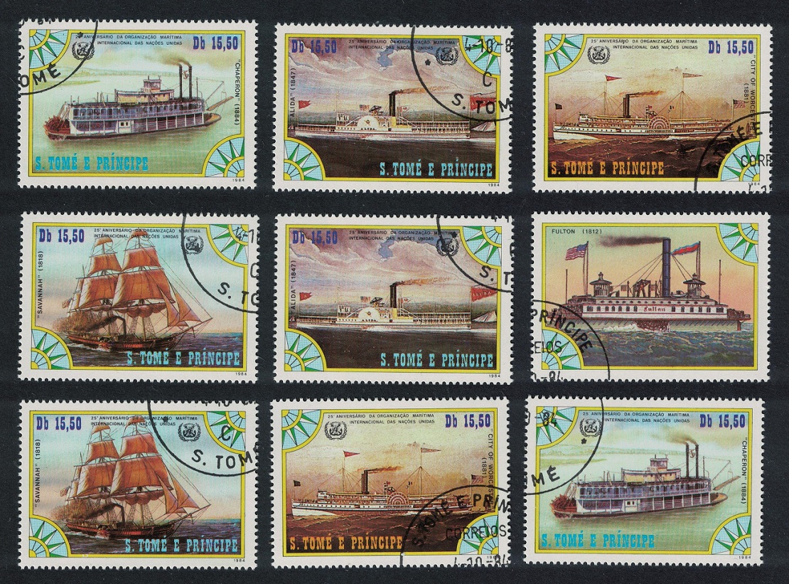 Sao Tome and Principe Ships Steamers Set of 8v+label 1984 Canc Sc#756