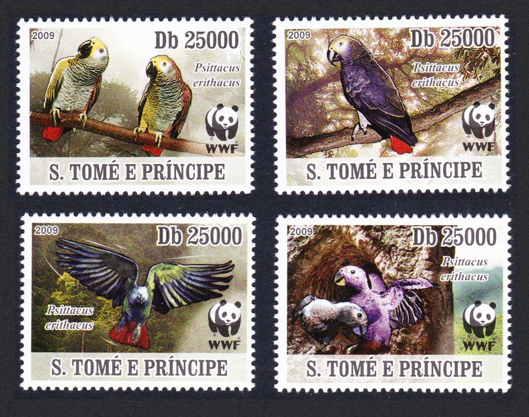 Sao Tome and Principe WWF Birds Grey Parrot 4v 2009 MNH MI#3777-3780