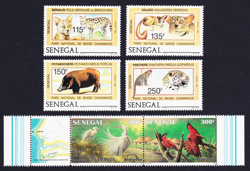 Senegal Wild Animals Birds 4v+strip of 2 1987 MNH SG#910-915 MI#938-943 Sc#741-746a