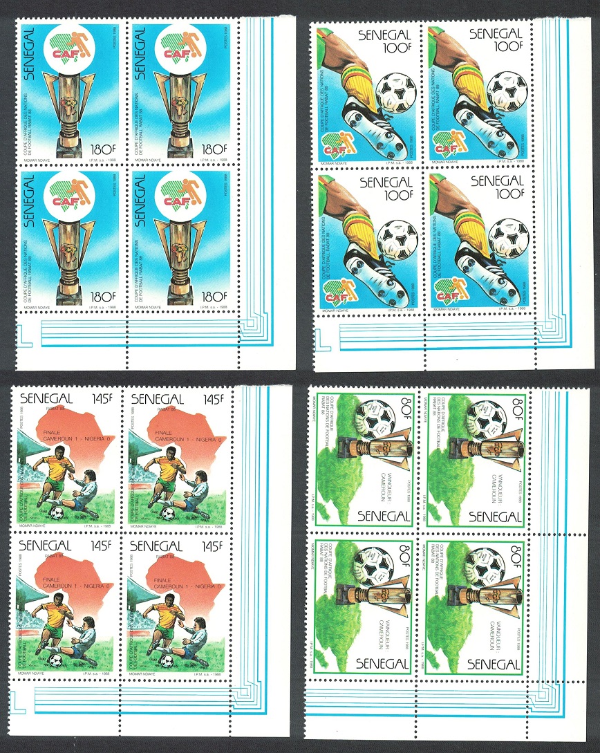 Senegal Africa Cup Football Championship Rabat 4v Blocks of 4 1988 MNH SG#946-949 Sc#775-778