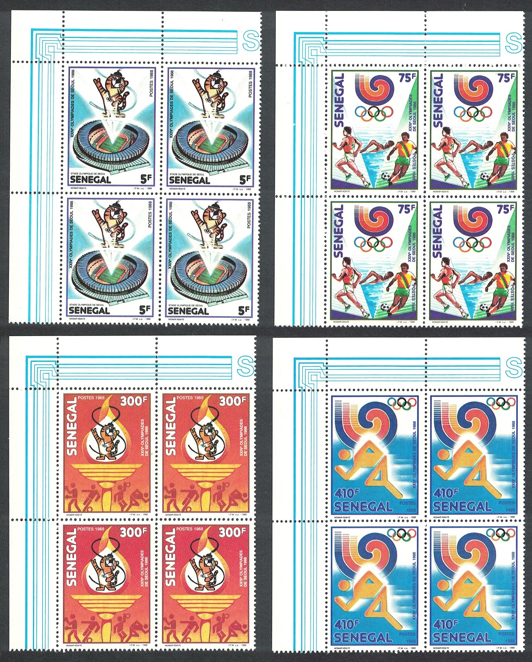 Senegal Football Swimming Olympic Games Seoul 4v Corner Blocks of 4 1988 MNH SG#956-959 Sc#786-789