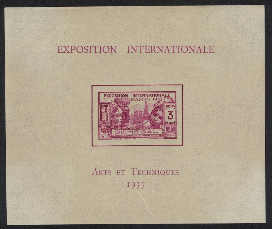 Senegal International Exhibition Paris MS Def 1937 MNH SG#MS200 MI#Block 1 Sc#178