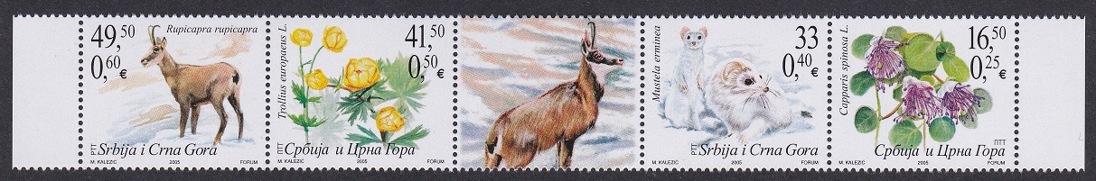 Serbia and Montenegro Rupicapra Chamois Stoat Flora Fauna Strip 2005 MNH SG#112-115