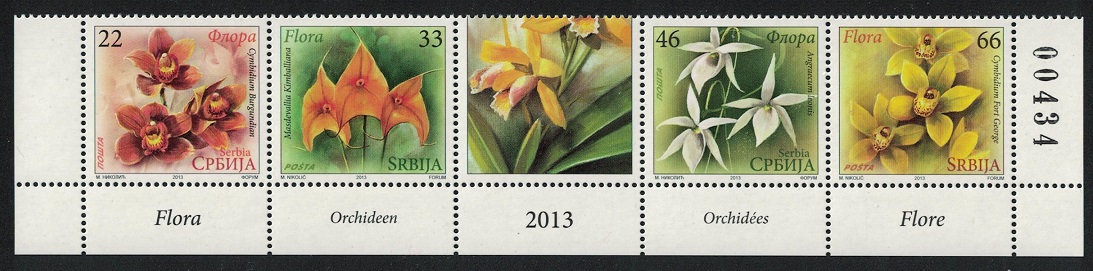 Serbia Orchids 4v Strip Control Number 2013 MNH SG#624-627