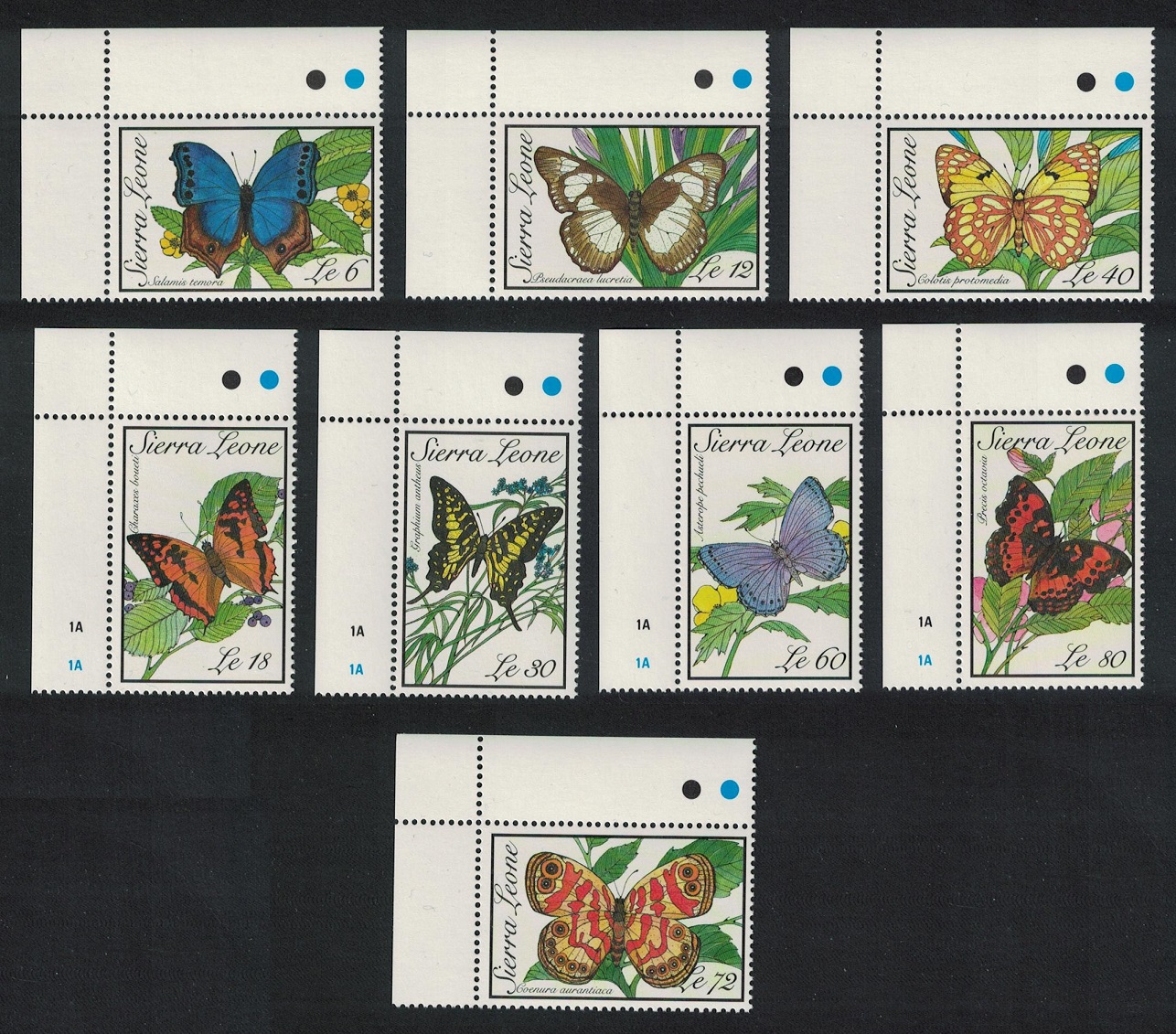 Sierra Leone Butterflies 8v Corners 1989 MNH SG#1312-1319