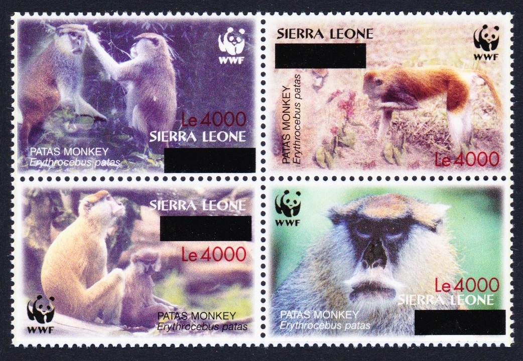 Sierra Leone WWF Patas Monkey Block of 4 overprint 2008 MNH SG#4589-4592 MI#5071-5074