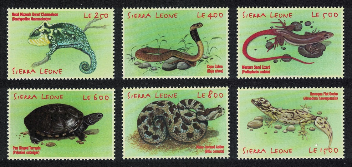 Sierra Leone Chameleon Cobra Lizard African Reptiles Snakes Turtle 6v 2001 MNH SG#3621=3638