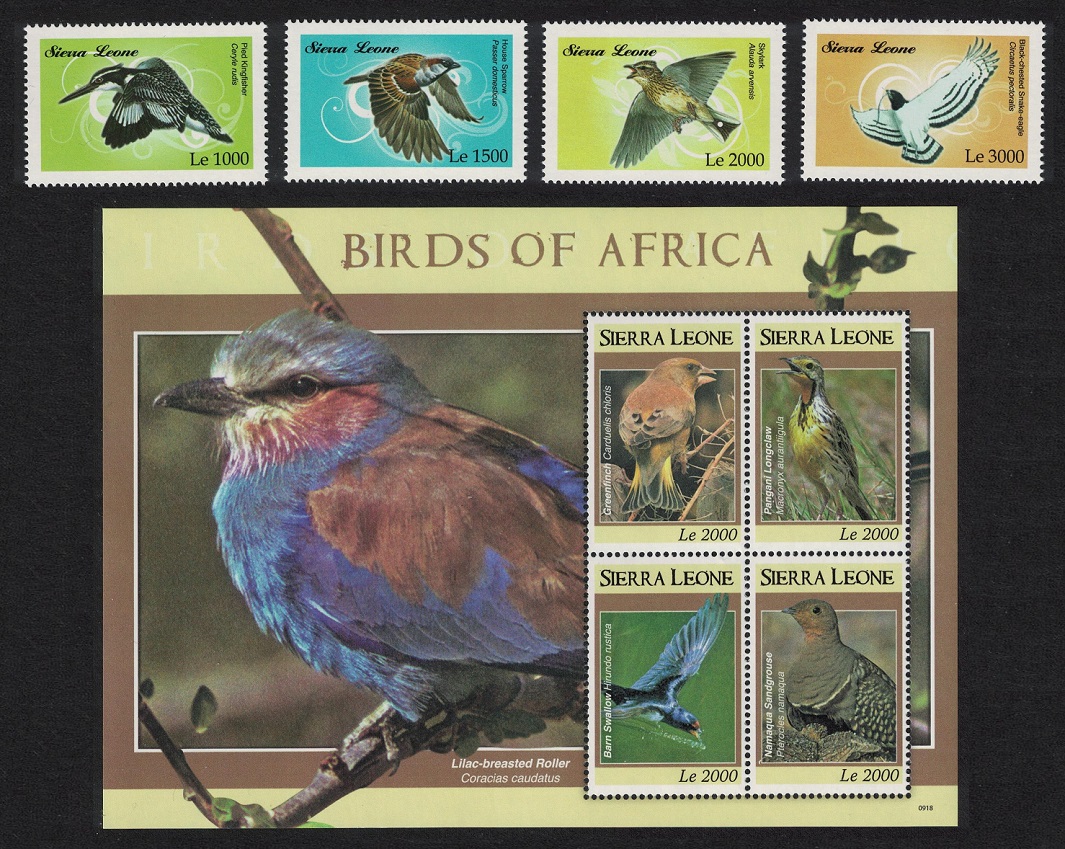 Sierra Leone Kingfisher Sparrow Skylark Eagle Birds 4v+MS 2009 MNH SG#4685-MS4689