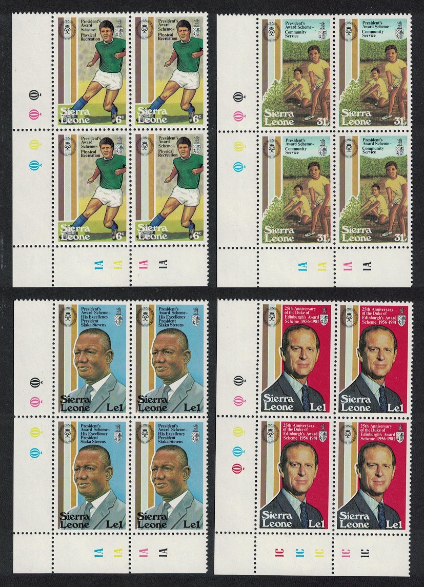 Sierra Leone Football Duke of Edinburgh Award 4v Corner Blocks of 4 1981 MNH SG#678-681