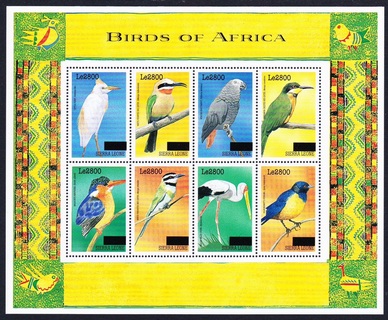 Sierra Leone Birds Sheetlet of 8v overprint 2008 MNH SG#4567-4574 MI#5033-5040