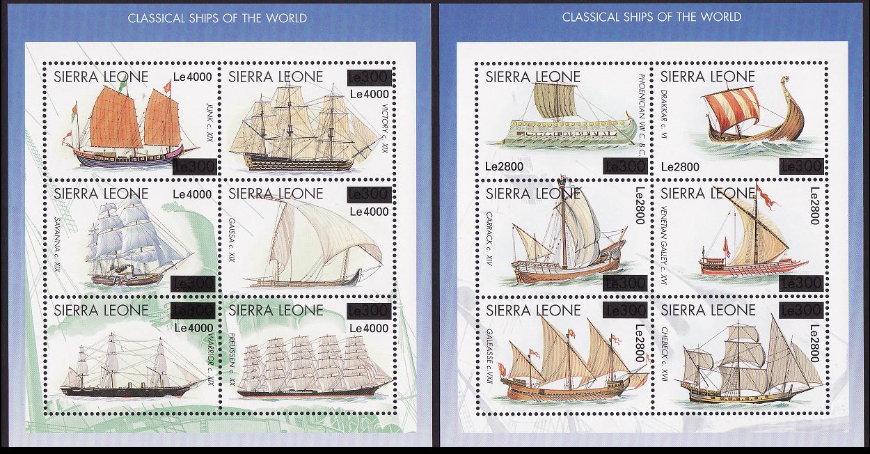 Sierra Leone Classical Ships 2 Sheetlets overprinted 2008 MNH SG#4558=4598 MI#5041-5052