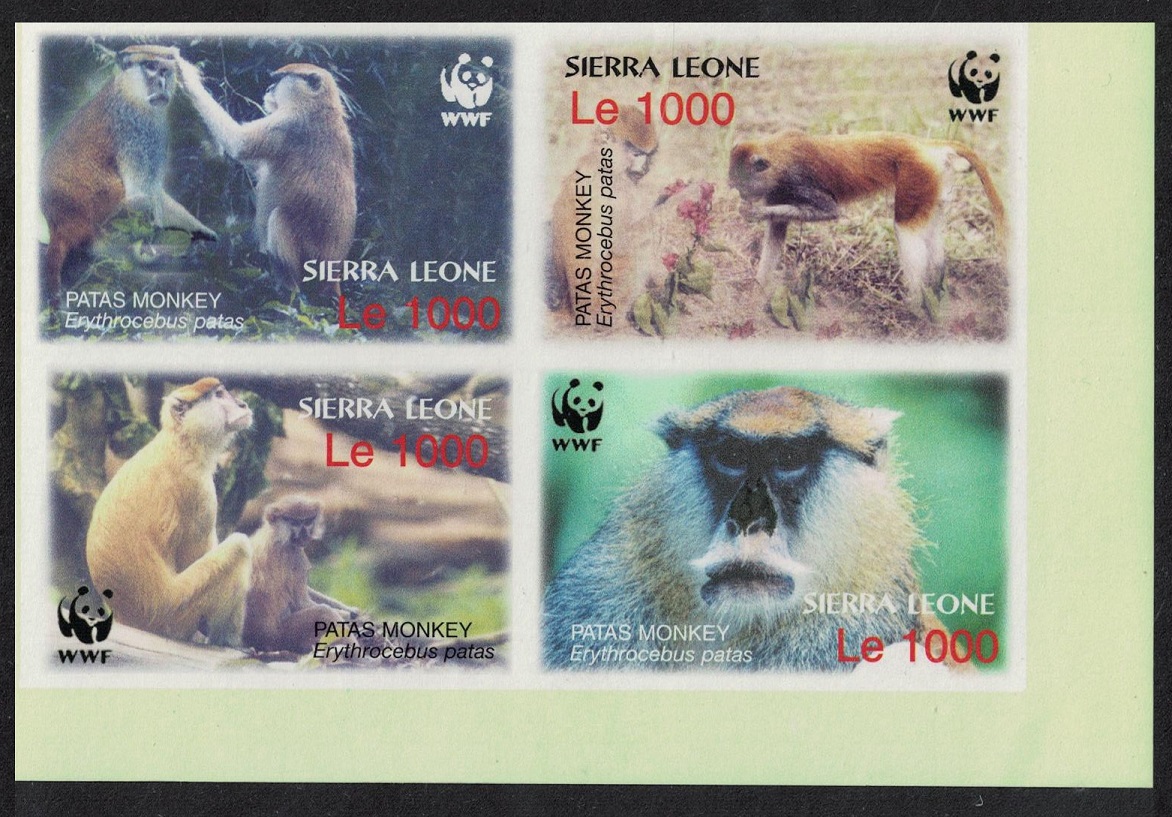 Sierra Leone WWF Patas Monkey 4 Imperf Block of 4 2004 MNH SG#4290-4293 MI#4694-4697 Sc#2752 a-d