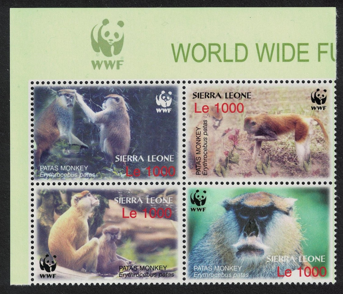 Sierra Leone WWF Patas Monkey Block 2*2 WWF Logo 2004 MNH SG#4290-4293 MI#4694-4697 Sc#2752 a-d