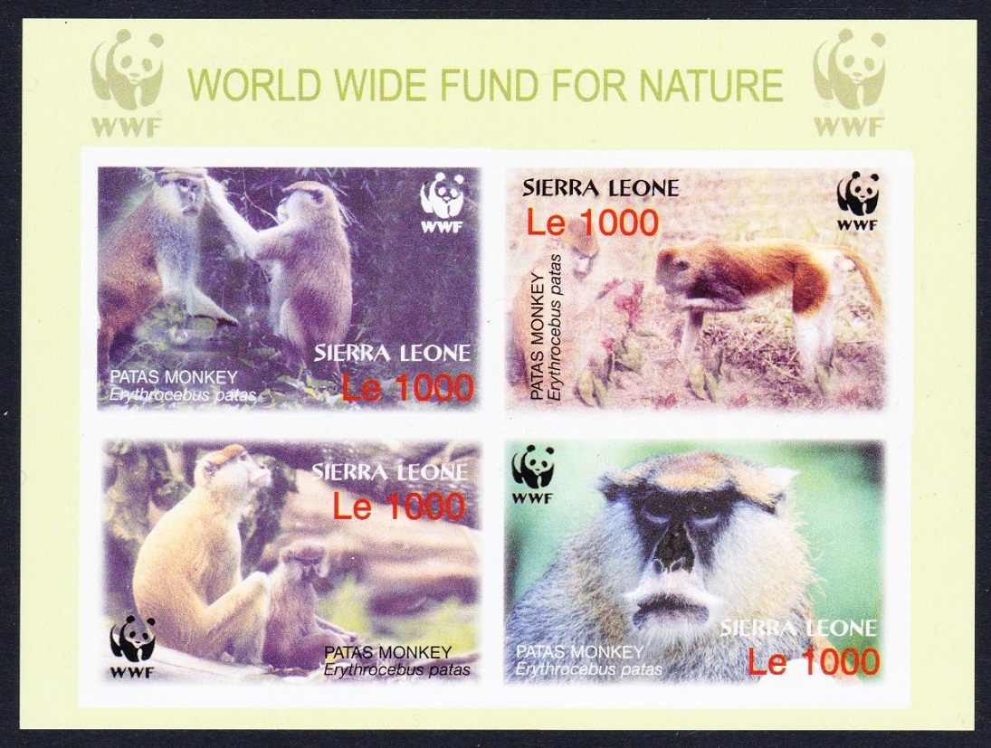 Sierra Leone WWF Patas Monkey Souvenir Sheet Imperf 2004 MNH SG#4290-4293 MI#4694-4697 Sc#2752 a-d