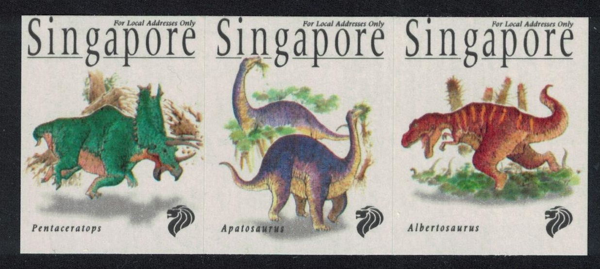 Singapore Dinosaurs Self-adhesive Imperf 3v Strip 1998 MNH SG#916-918 MI#874-876 Sc#831-33