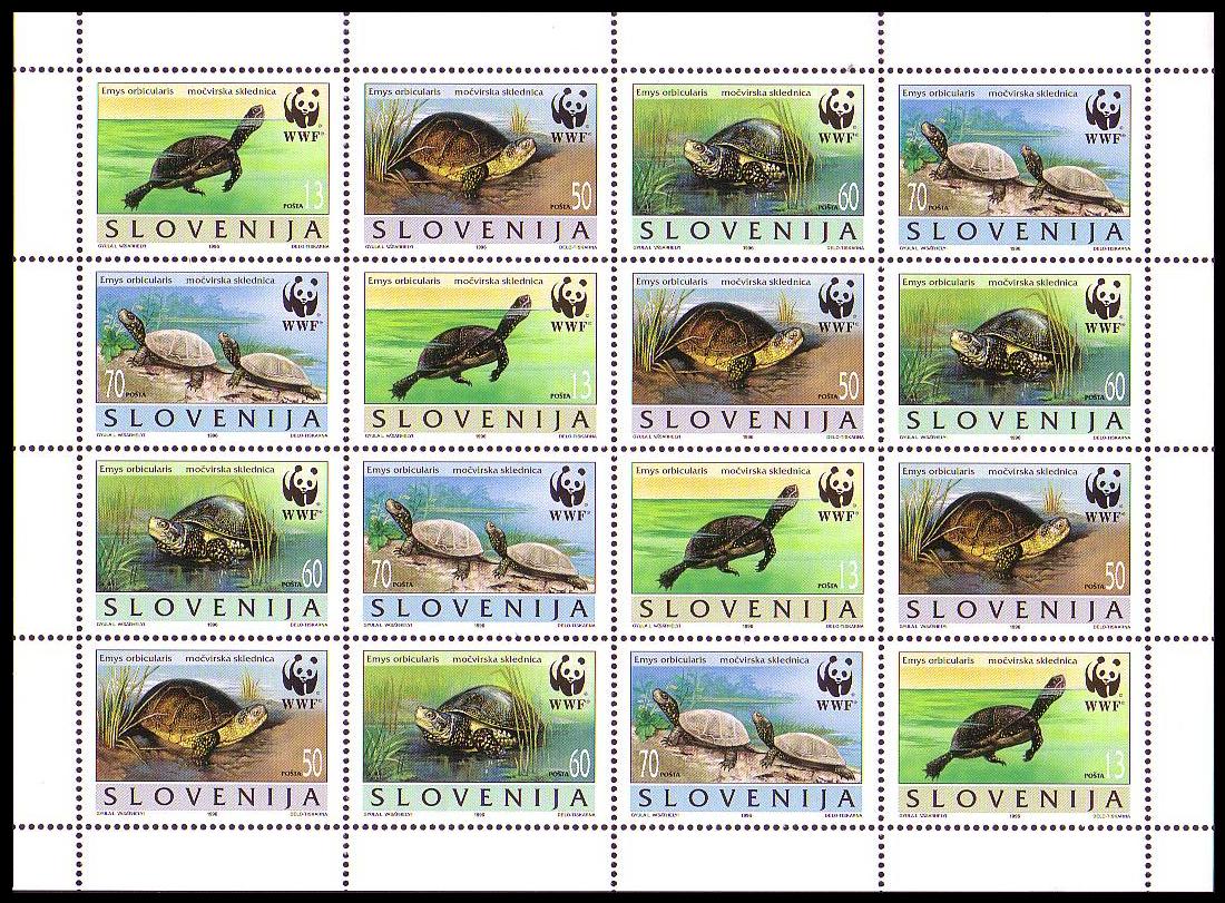 Slovenia WWF European Pond Tortoise Sheetlet of 4 sets 1996 MNH SG#279-282 MI#131-134 Sc#247 a-d