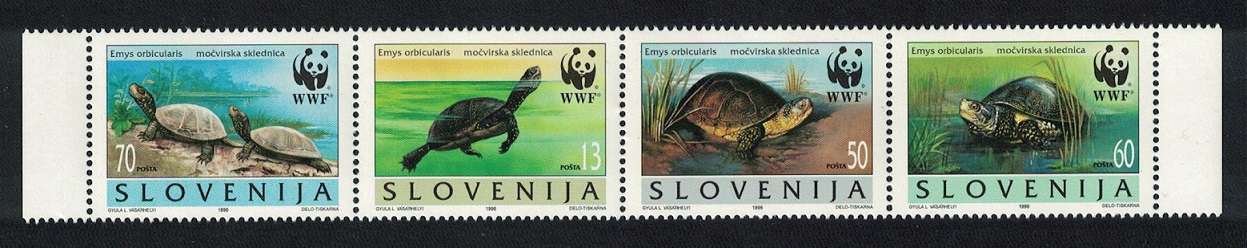 Slovenia WWF European Pond Tortoise Strip of 4v 1996 MNH SG#279-282 MI#131-134 Sc#247 a-d