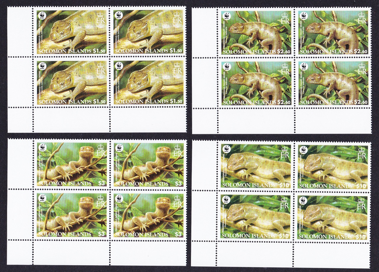 Solomon Islands WWF Prehensile-tailed Skink 4v Corner Blocks of 4 2005 MNH SG#1162-1165 MI#1282-1285 Sc#1035-1038