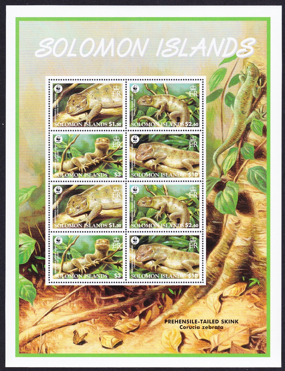 Solomon Islands WWF Prehensile-tailed Skink Sheetlet of 2 sets 2005 MNH SG#1162-1165 MI#1282-1285 KB Sc#1035-1038