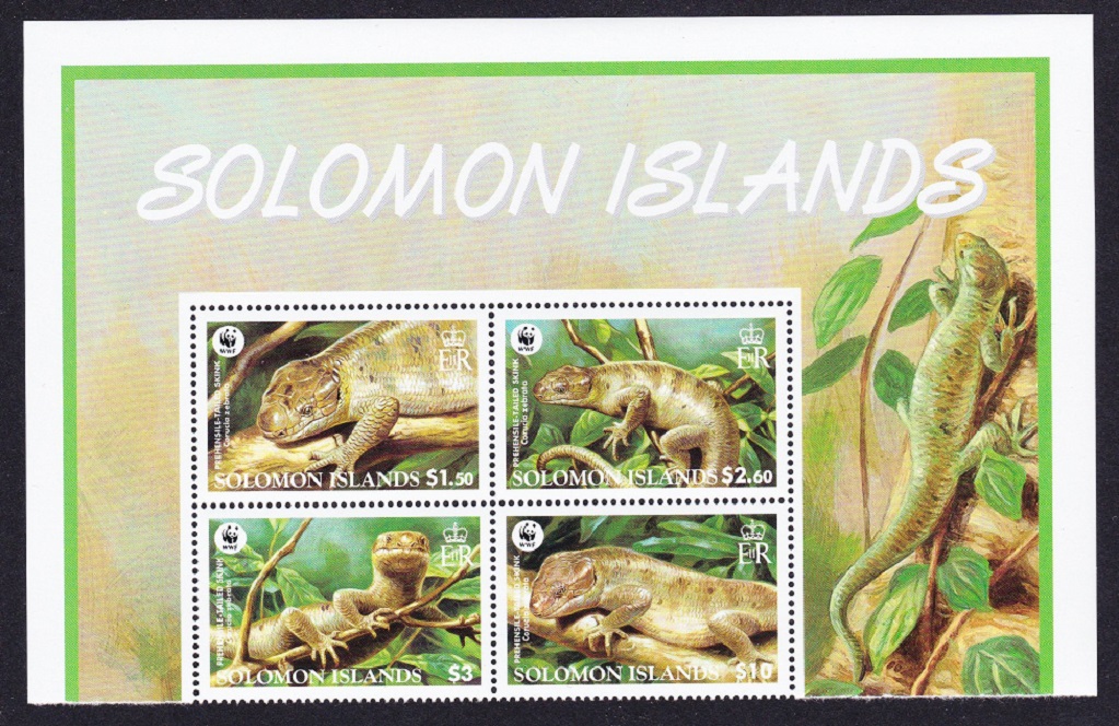 Solomon Islands WWF Prehensile-tailed Skink Top Block of 4 2005 MNH SG#1162-1165 MI#1282-1285 Sc#1035-1038