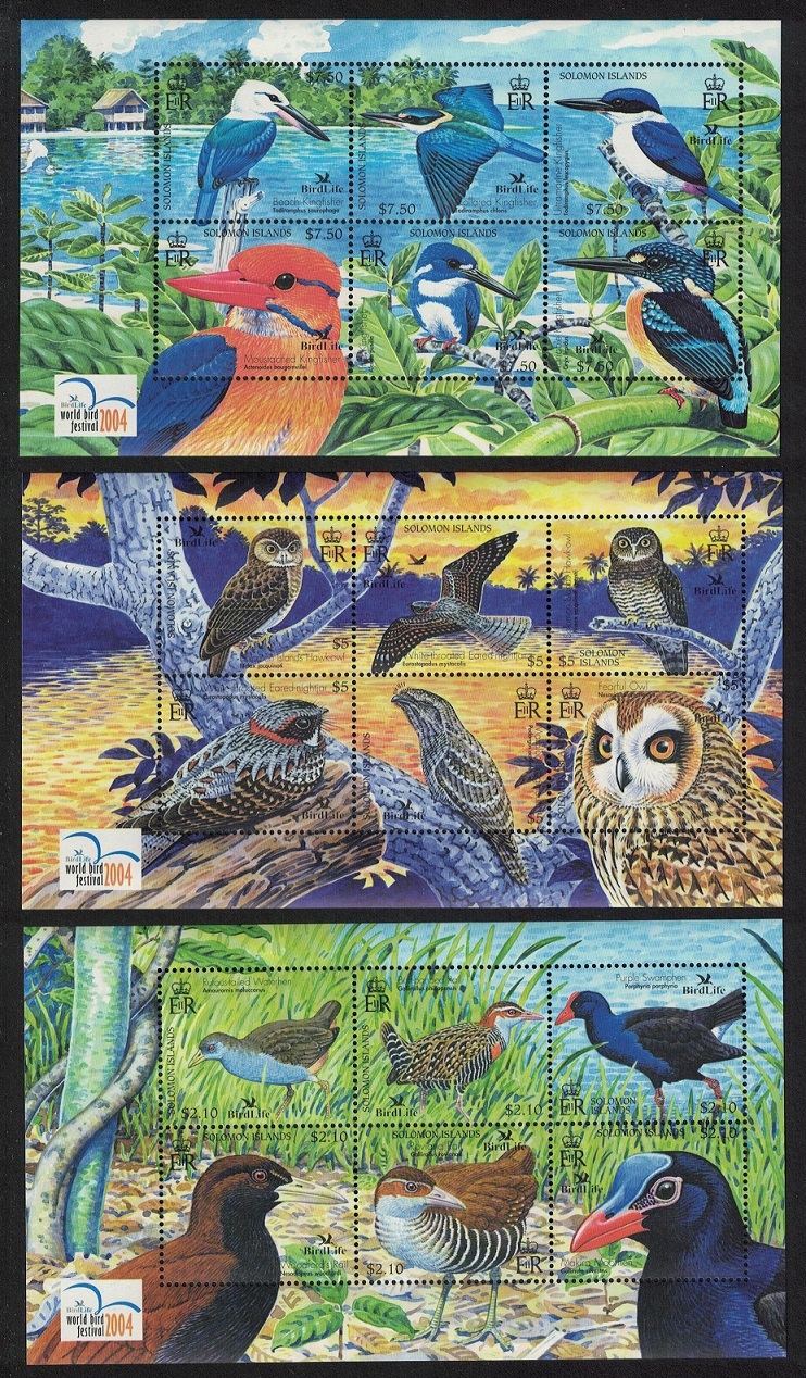 Solomon Islands Owl Swamphen Kingfisher Birds 3 Sheetlets 2004 MNH SG#MS1080