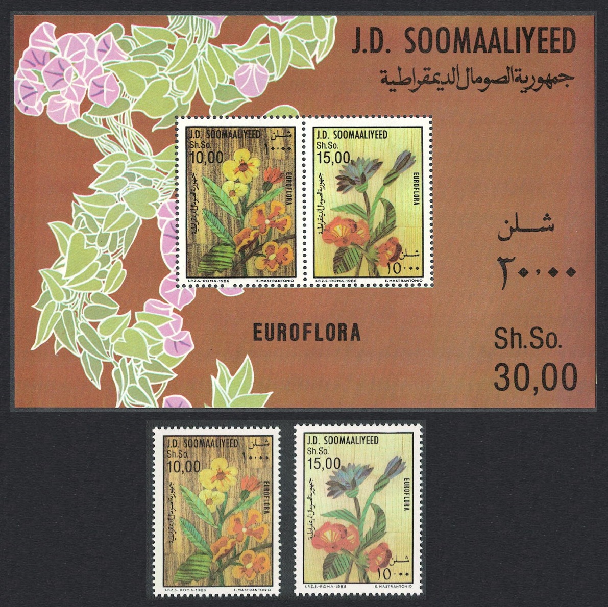 Somalia Flowers 2v+MS 1986 MNH SG#748-MS750