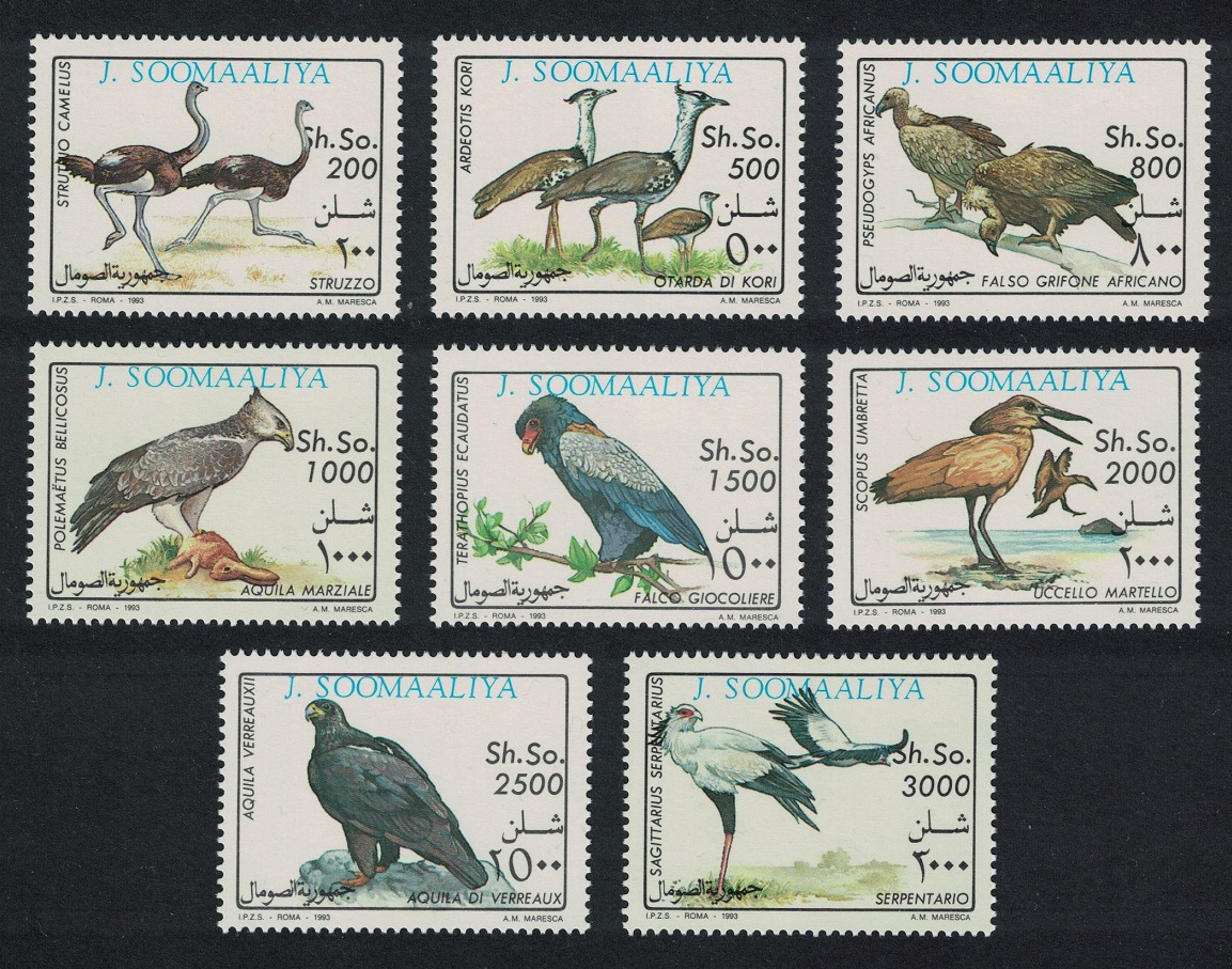 Somalia Birds Ostrich Bustard Bateleur Pelican 8v 1993 MNH MI#460-467