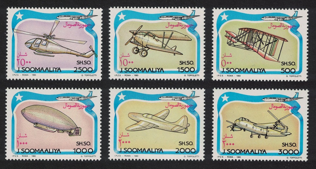 Somalia Zeppelin Helicopter Aircraft Aviation 6v 1993 MNH MI#485-490