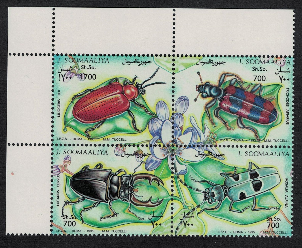 Somalia Beetles 4v Corner Block of 4 1995 MNH MI#539-542