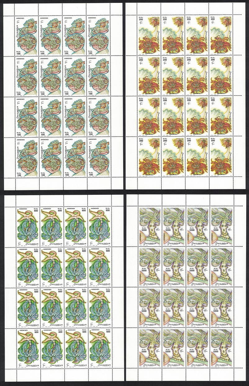 Somalia Coelenterates Anemones Cnidarias Sheets 2000 MNH MI#798-801