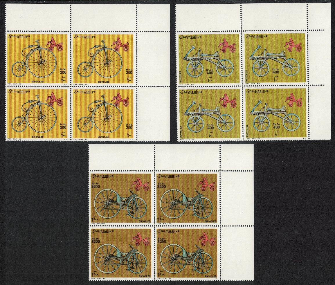 Somalia Bicycles Corner Blocks of 4 2000 MNH MI#819-821