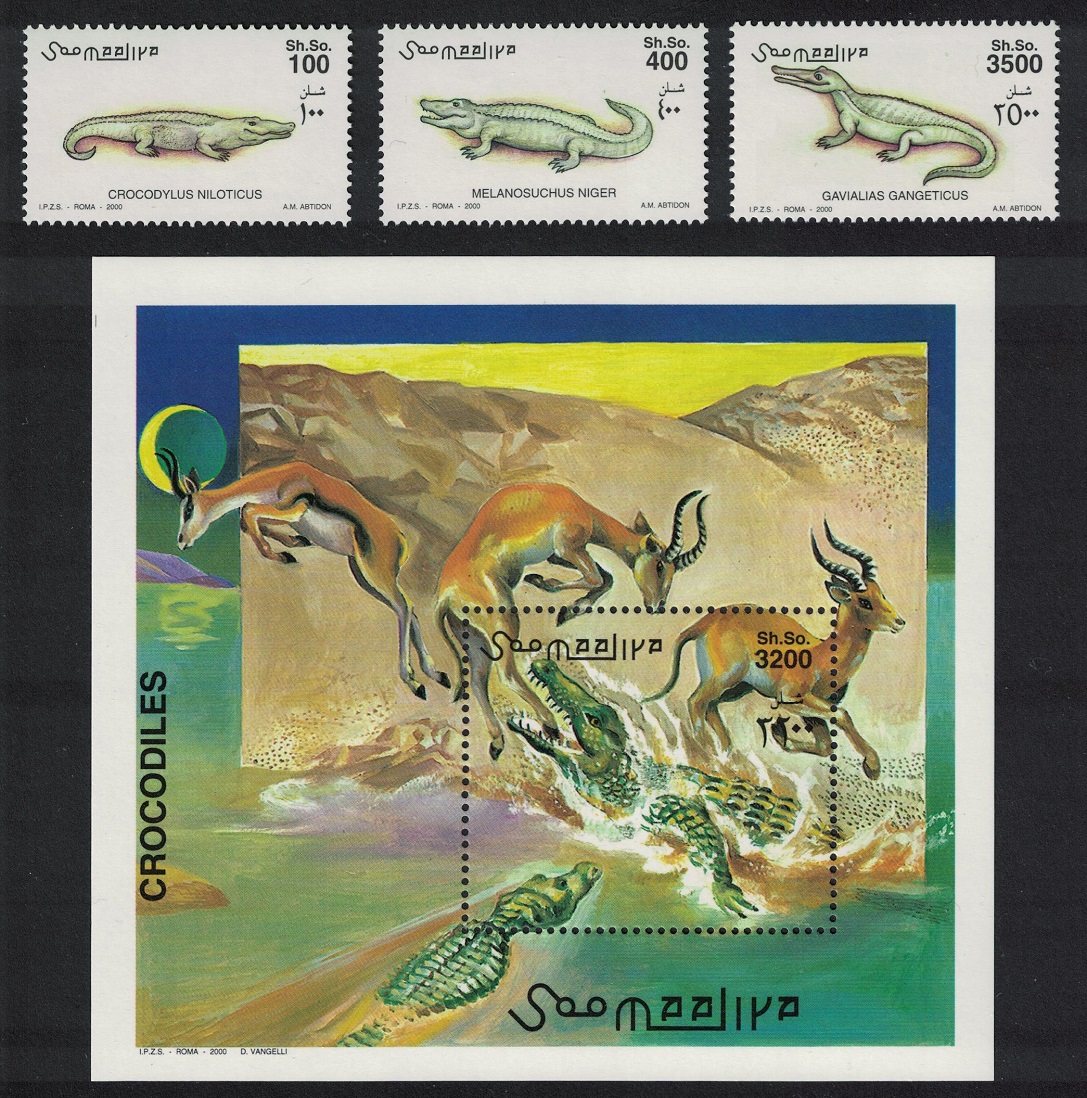 Somalia Crocodiles 3v+MS 2000 MNH MI#839-841+Block 70