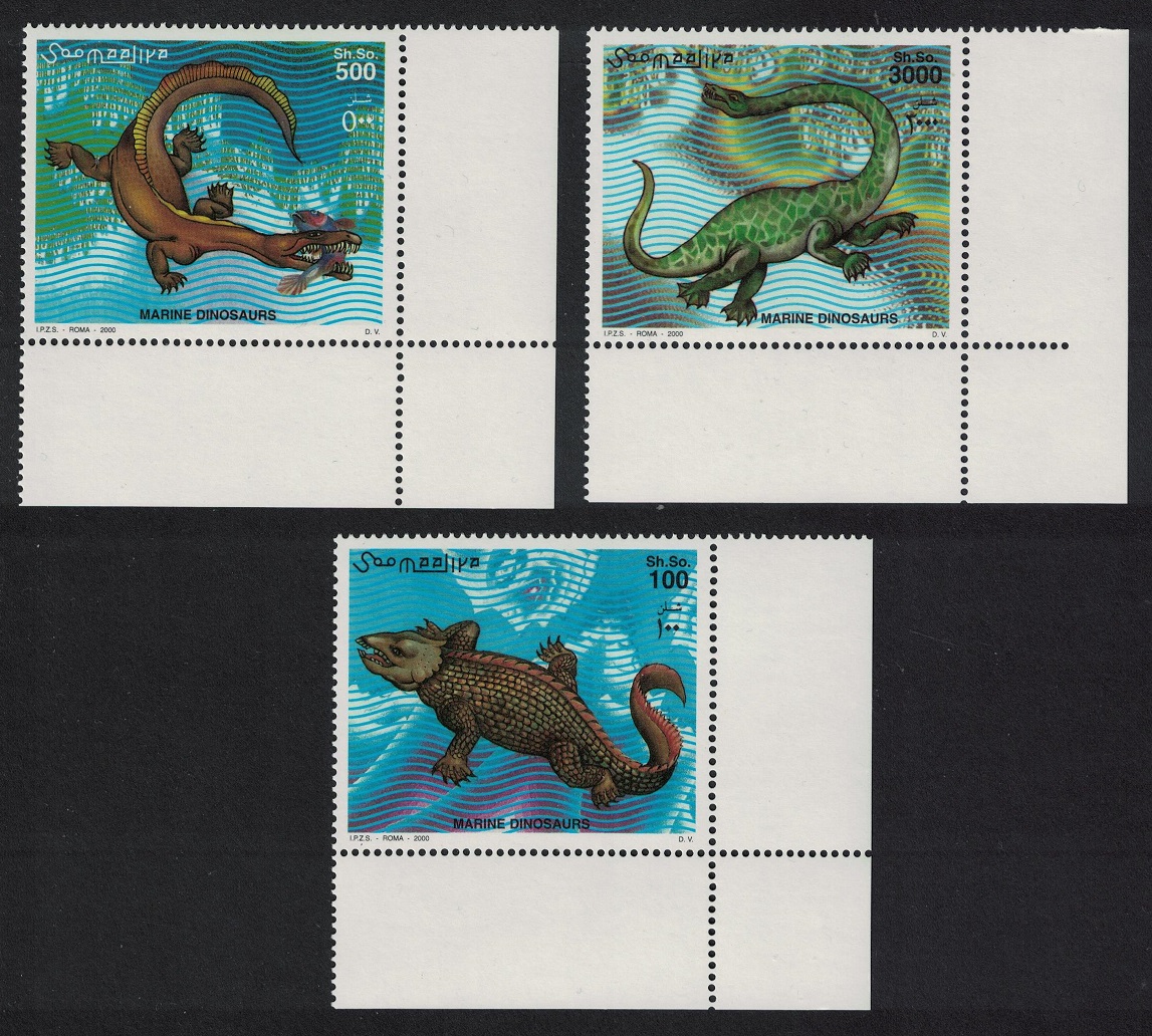 Somalia Prehistoric Marine Life 3v Corners 2000 MNH MI#843-845