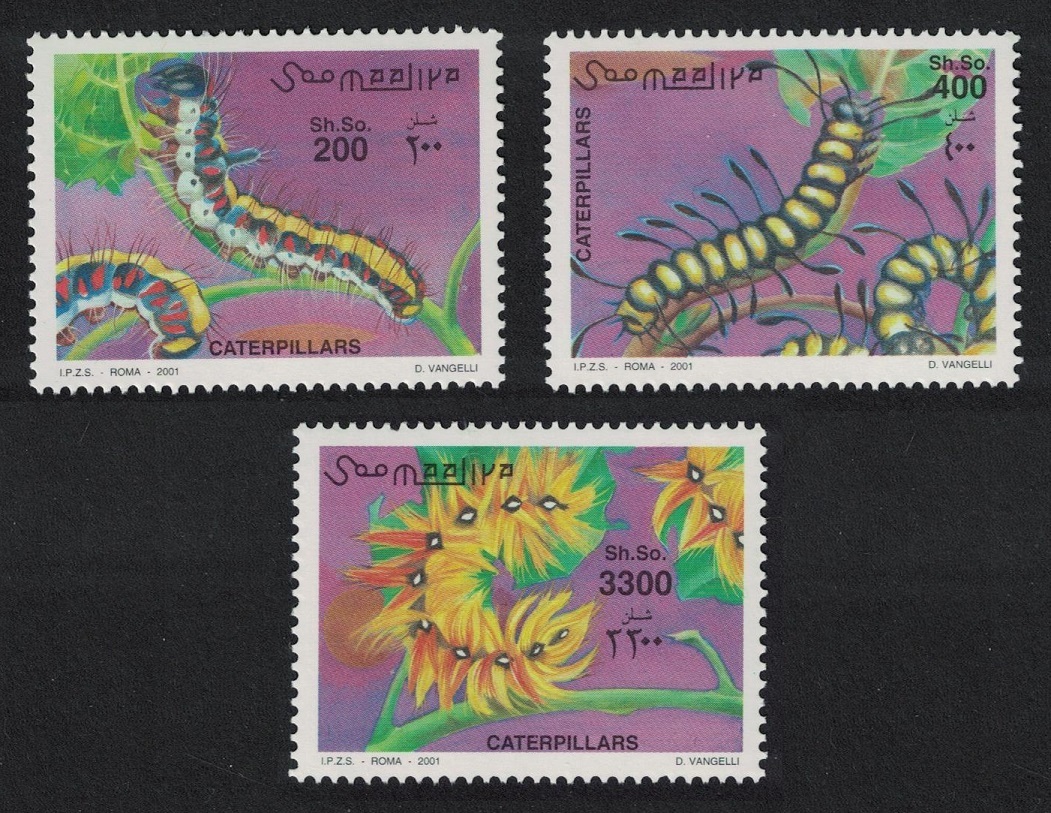 Somalia Caterpillars Butterflies 3v 2001 MNH MI#886-888