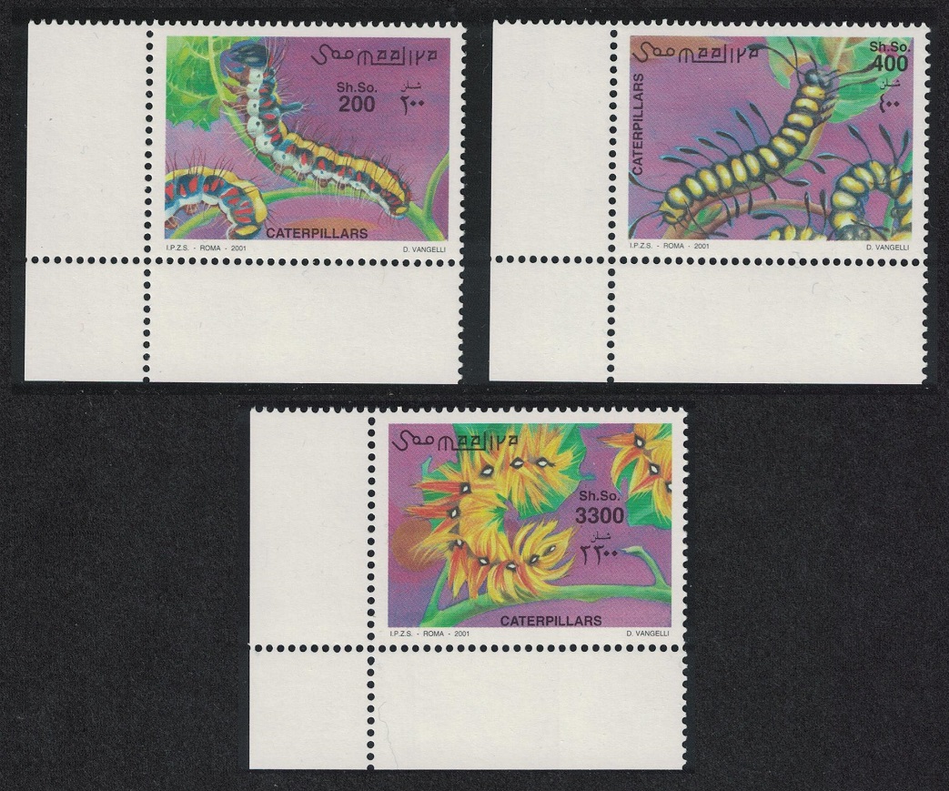 Somalia Caterpillars Butterflies Corners 2001 MNH MI#886-888