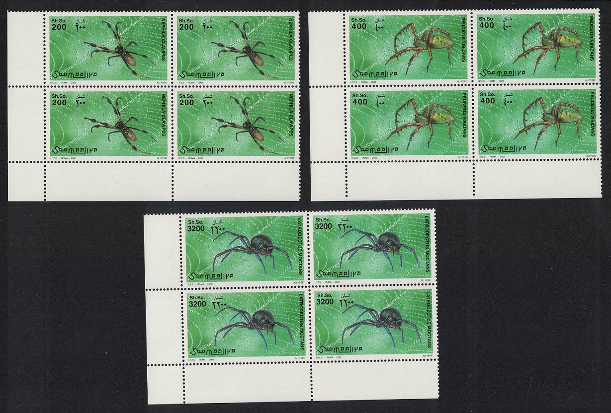 Somalia Spiders Corner Block of 4 2002 MNH MI#991-993