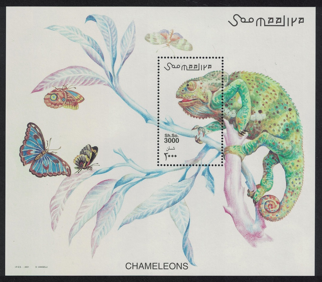 Somalia Chameleons Butterflies MS 2001 MNH MI#Block 78