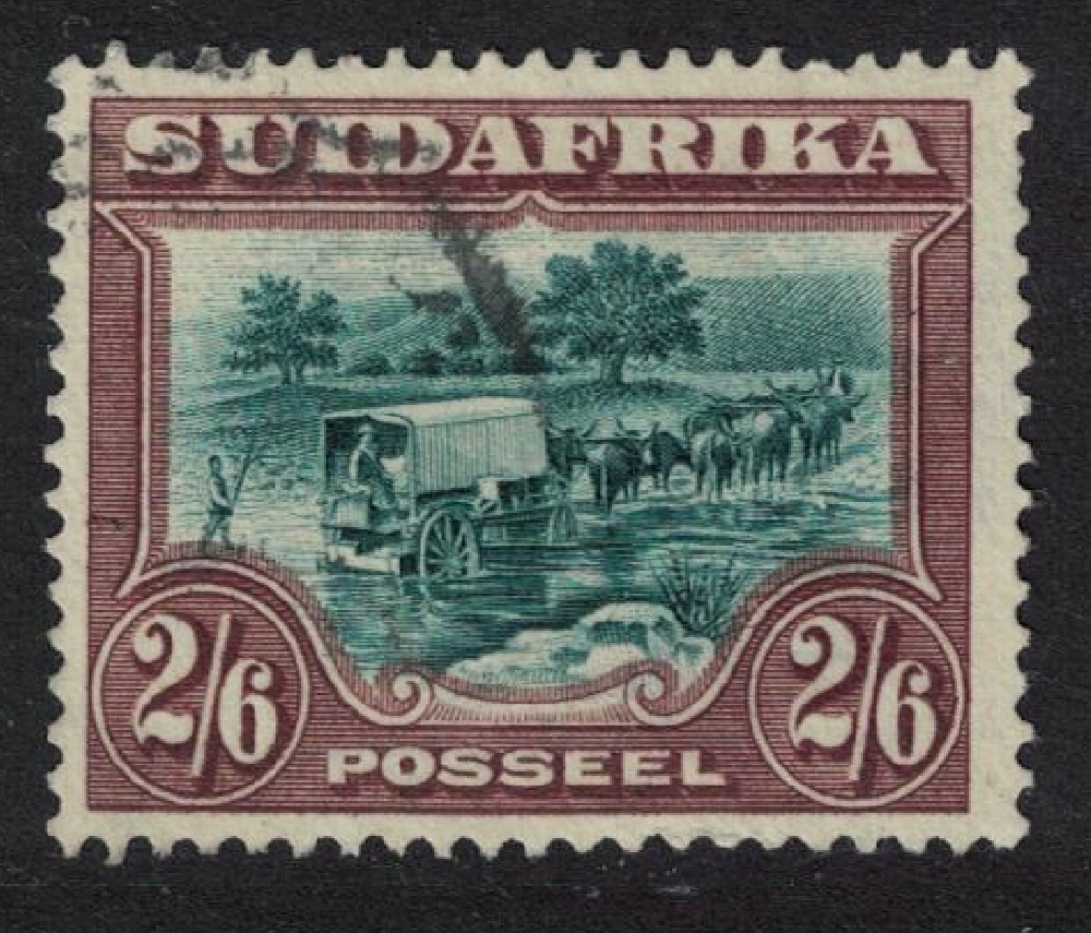 South Africa Ox-wagon outspanned 2Sh6d 1927 Canc SG#37