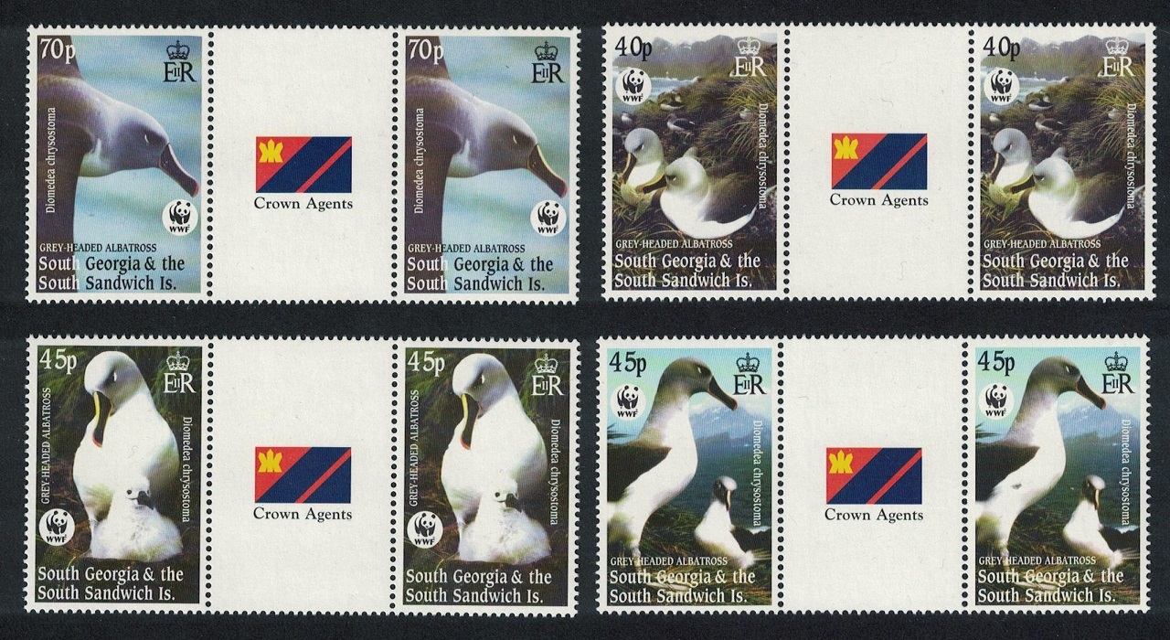 South Georgia Birds WWF Grey-headed Albatross 4v Gutter Pairs CA 2003 MNH SG#353-356 MI#357-360 Sc#290-293