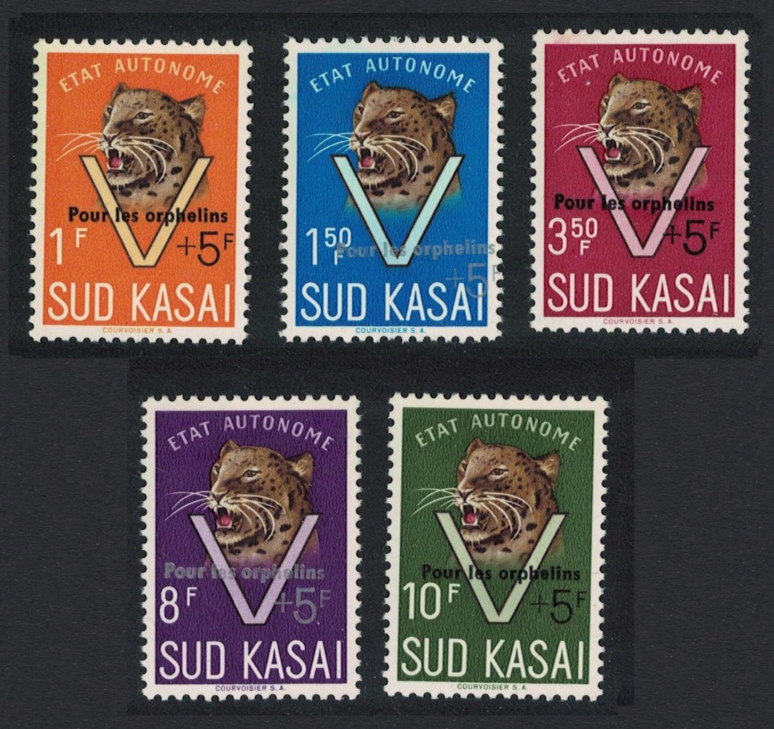 South Kasai Leopard 5v &#39;Pour les orphelins&#39; Overprint 1961 MNH SG#1-5