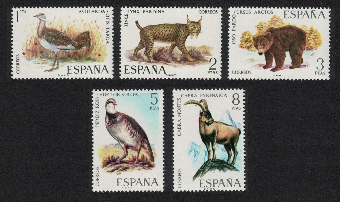 Spain Bustard Partridge Birds Lynx Bear Ibex Fauna 5v 1971 MNH SG#2094-2098 Sc#1680-1684