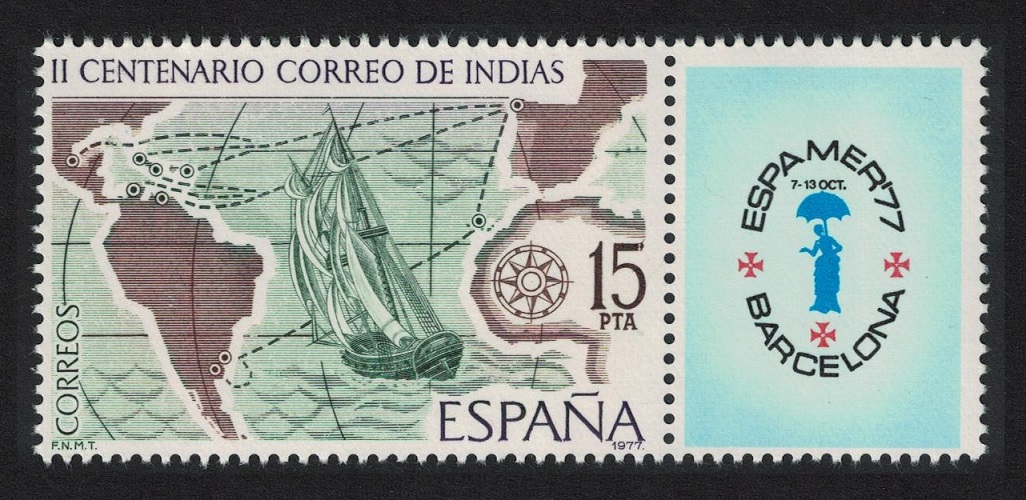 Spain Ship Map Mail to the Indies 1977 MNH SG#2486