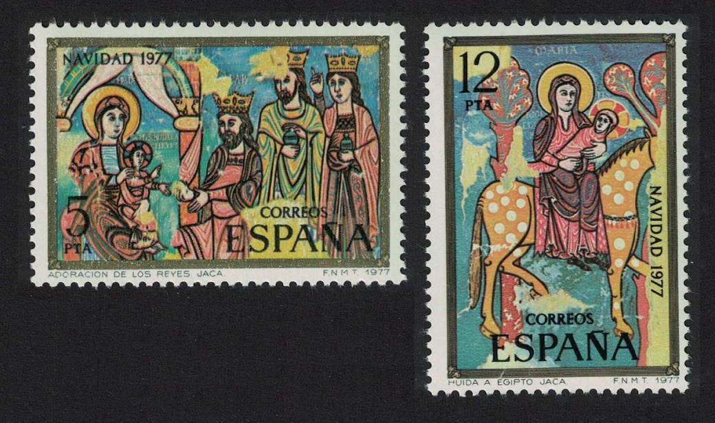 Spain Christmas Miniatures from Manuscript &#39;Romanico de Huesca&#39; 2v 1977 MNH SG#2494-2495