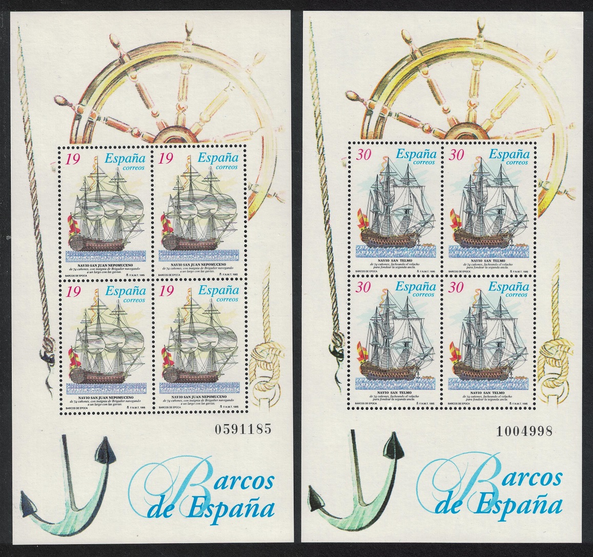 Spain Ships Paintings by Alejo Berlinquero 2 MSs 1995 MNH SG#MS3321