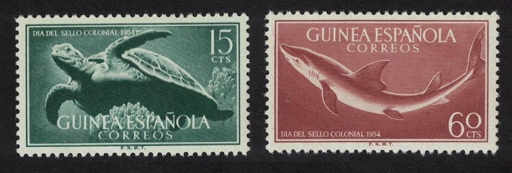 Spanish Guinea Turtle Shark 2v 1954 MNH SG#391-392