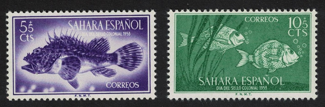 Spanish Sahara Red Scorpionfish Zebra seabreams Fish 2v 1953 MNH SG#105-106 MI#139-140